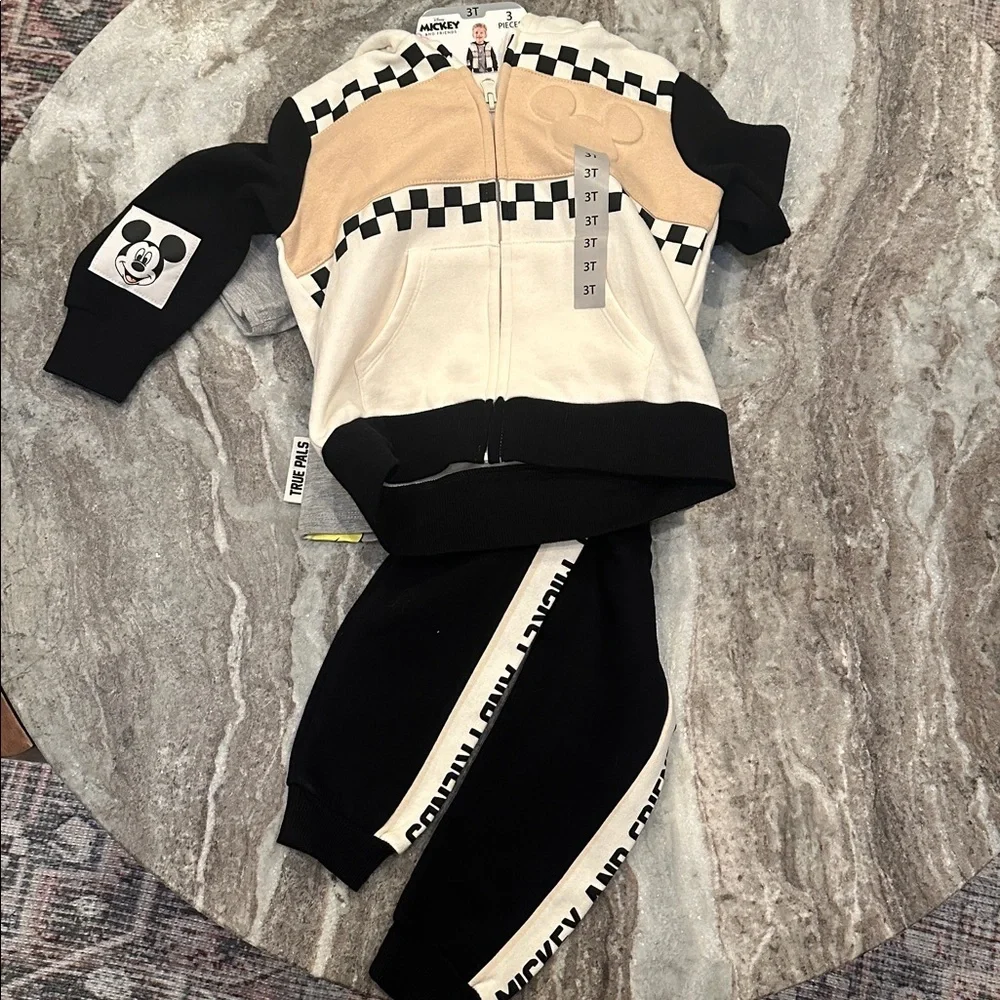NWT Disney Character Kids 3pc Full Zip Mickey Mouse Outfit Set Sz 3T